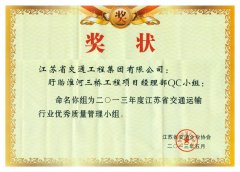 江苏省交通运输行业优秀质量管理小组（2013年度）